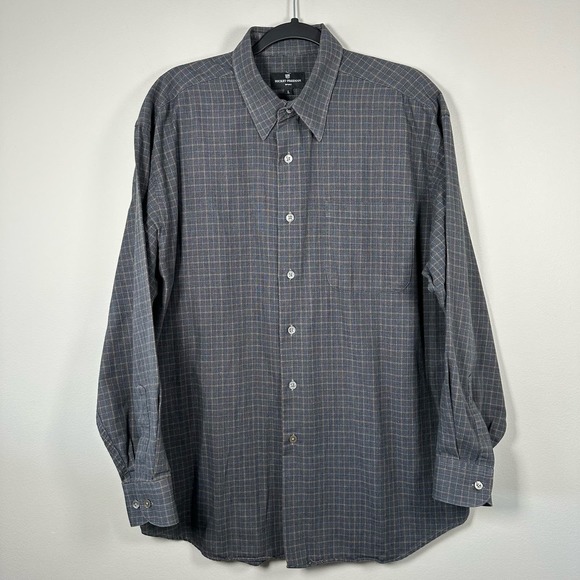 Hickey-Freeman Sport Large Gray Plaid Long Sleeve Button Up‎ Shirt - Picture 1 of 6